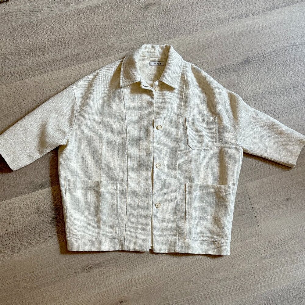 Farrow Linen Blend Shirt Jacket Cream Metallic Thread Boxy Fit